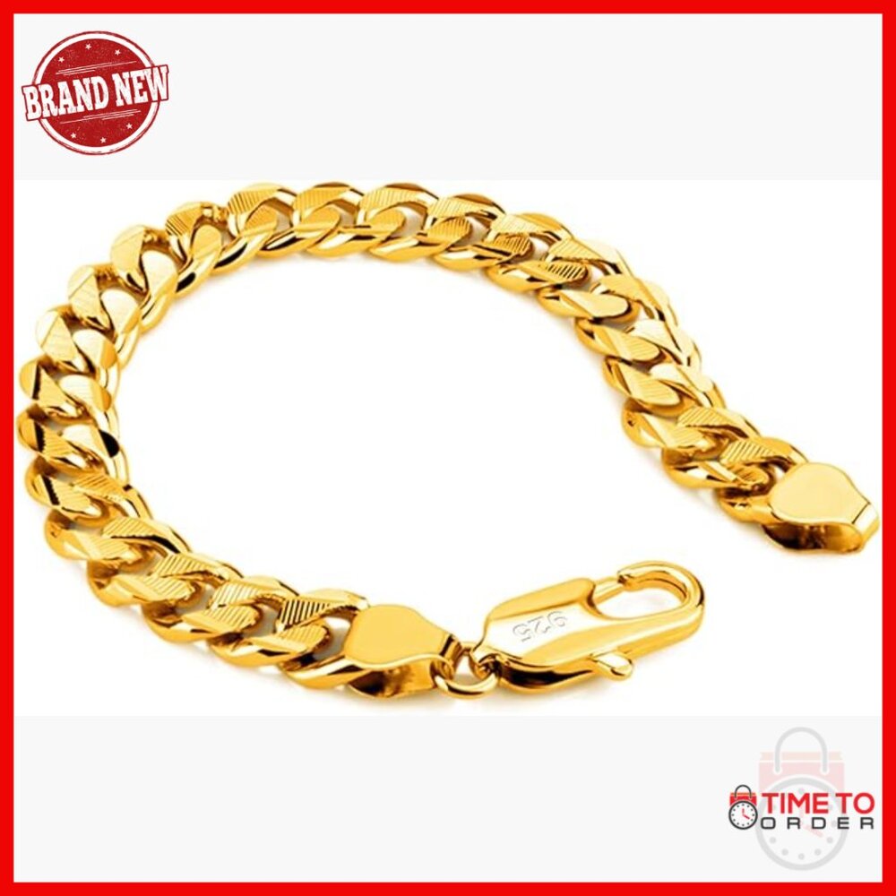 Sterling Silver Cuban Link Bracelet 10MM 9 Inch Men's Jewelry Gift